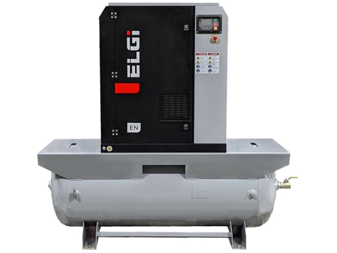 ELGi EN 10 HP rotary screw air compressor, Tank mount, 120 gal